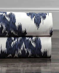 Half Price Drapes Ikat Blue Damask Printed Cotton Room Darkening Curtain