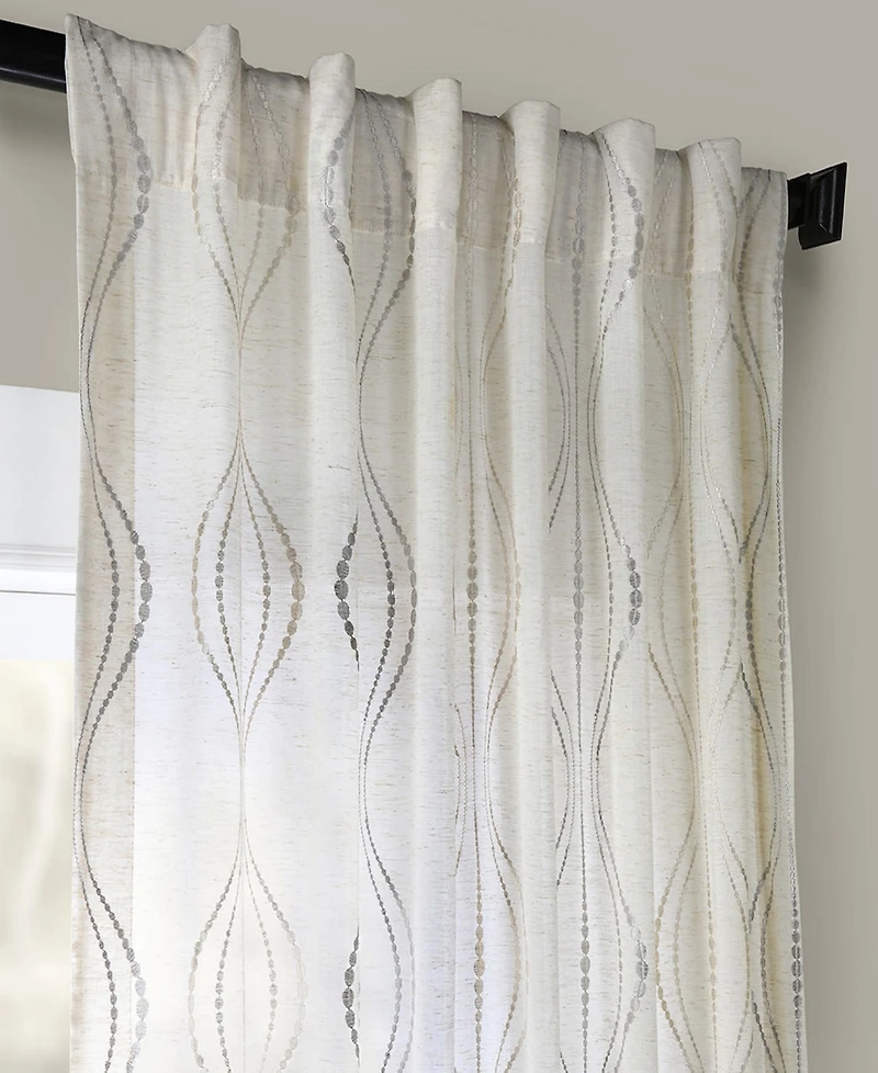 Half Price Drapes Suez Natural Embroidered Striped Patterned Faux Linen Sheer Curtain