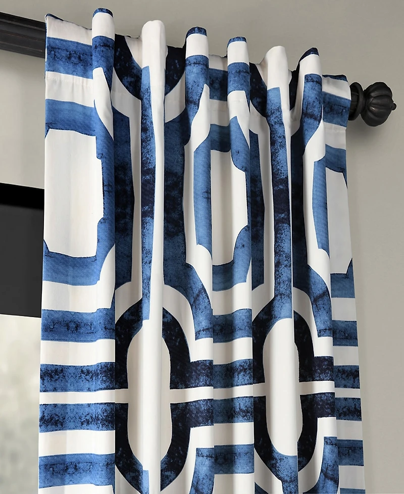 Half Price Drapes Mecca Blue Geometric Printed Cotton Room Darkening Curtain