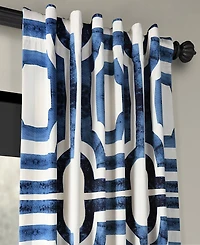 Half Price Drapes Mecca Blue Geometric Printed Cotton Room Darkening Curtain