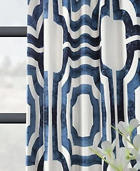 Half Price Drapes Mecca Blue Geometric Printed Cotton Room Darkening Curtain
