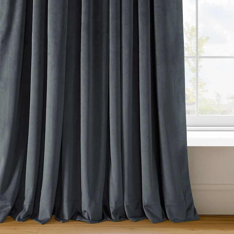 Half Price Drapes Distance Blue Grey Signature Velvet Blackout Curtain
