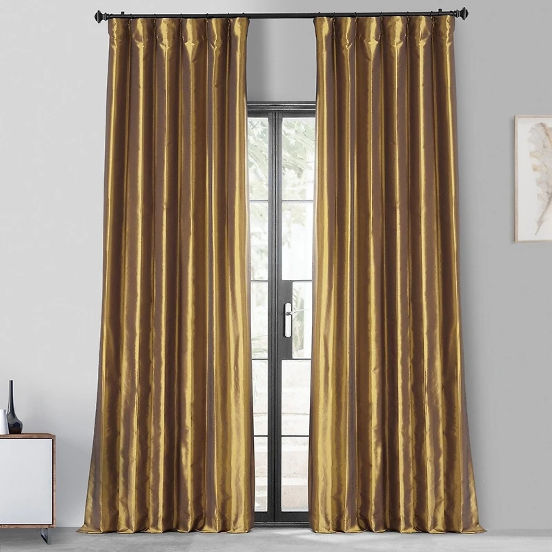Half Price Drapes Golden Spice Faux Silk Taffeta Blackout Curtain