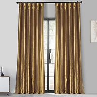 Half Price Drapes Golden Spice Faux Silk Taffeta Blackout Curtain