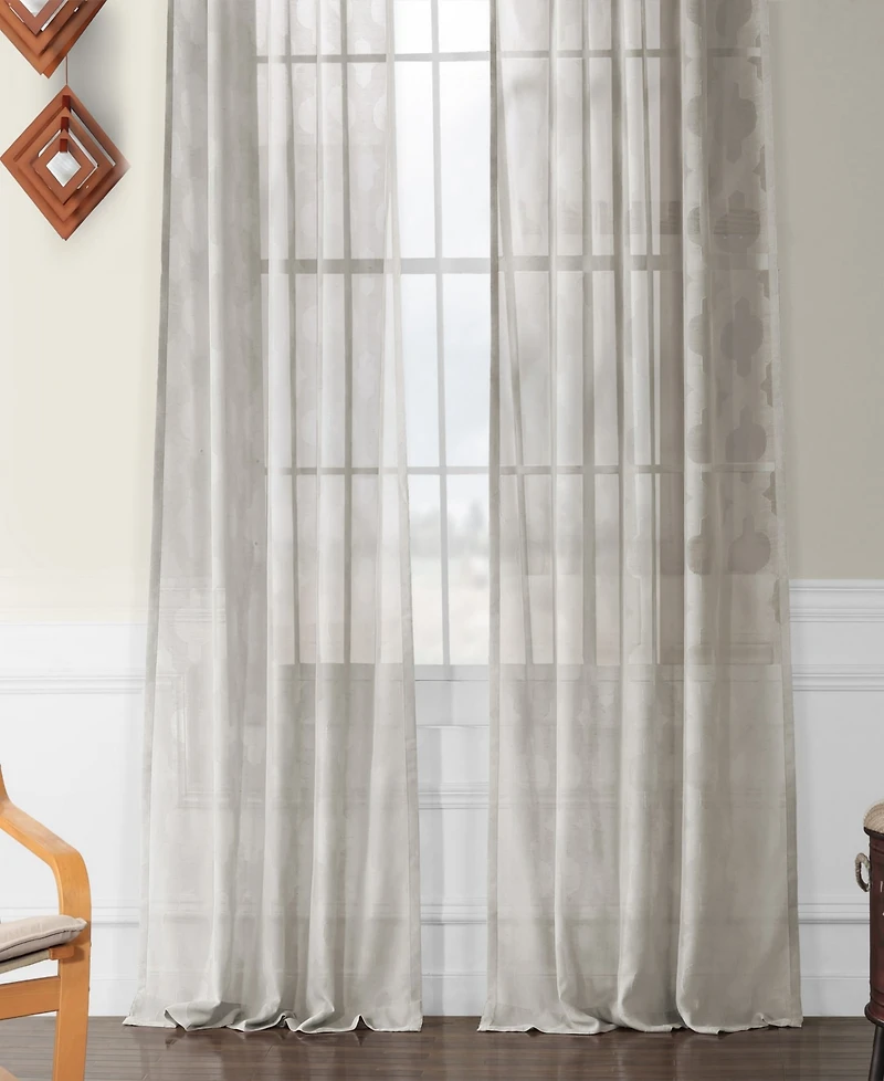 Half Price Drapes Calais Tile Geometric Patterned Faux Linen Sheer Curtain