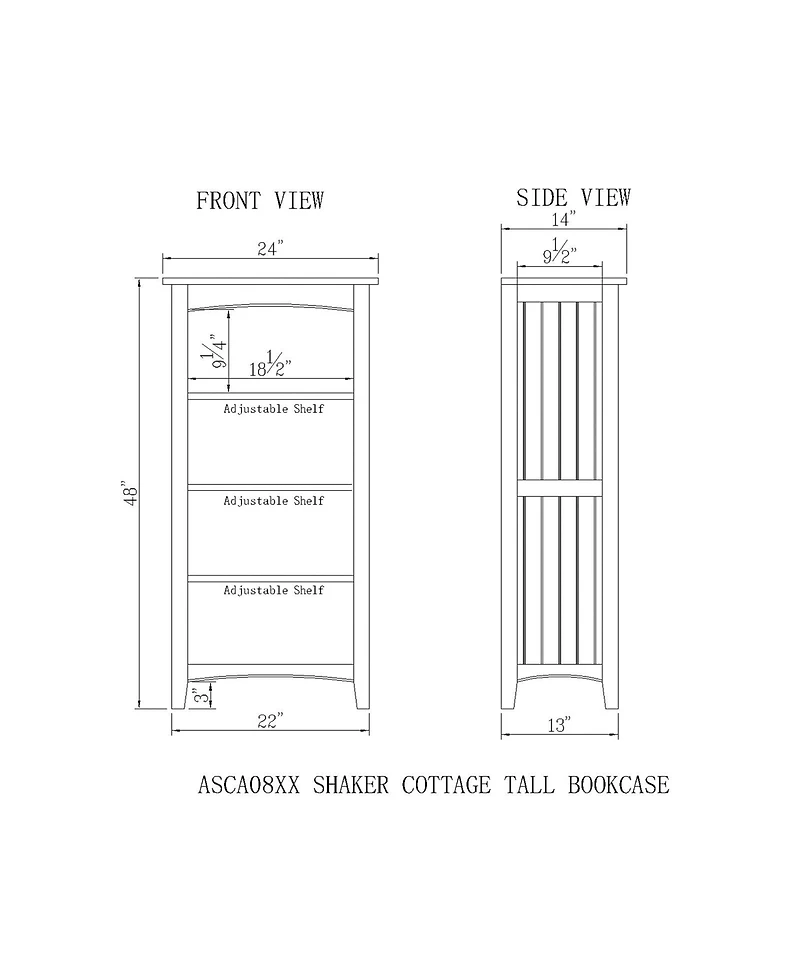 Shaker Cottage 3-Shelf 48" Bookcase