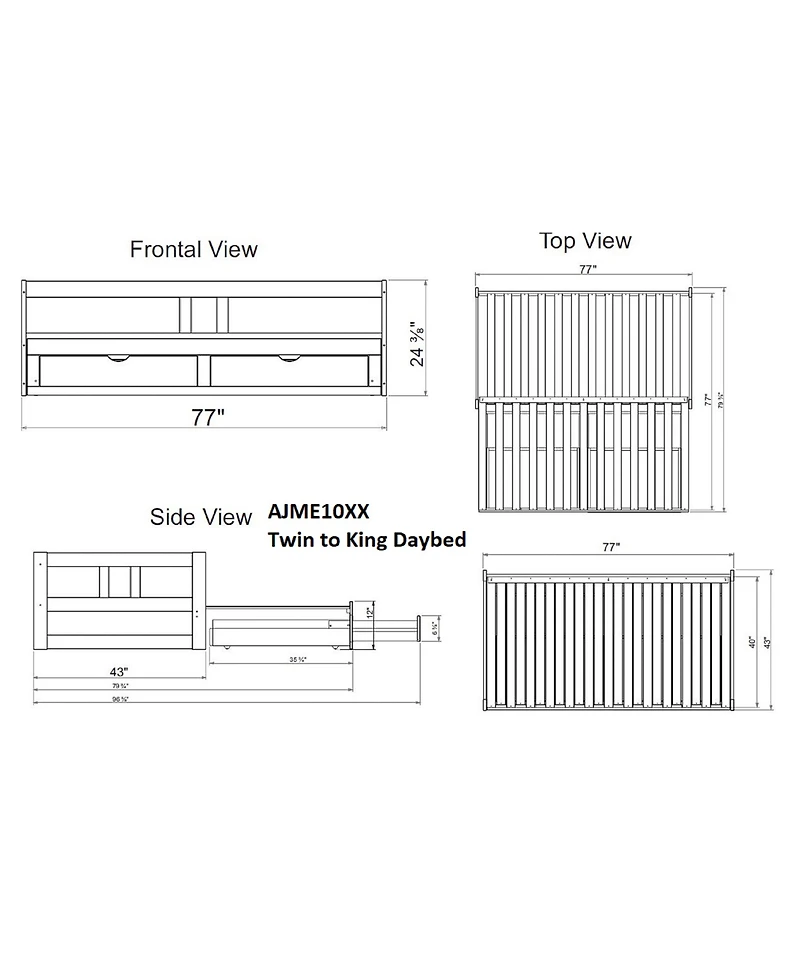 Alaterre Furniture Melody Twin to King Trundle Daybed with Storage Drawers
