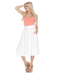 White Mark Flared Midi Skirt with Pockets