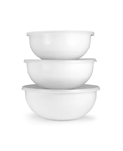 Golden Rabbit Solid White Enamelware Collection Mixing Bowls, Set of 3