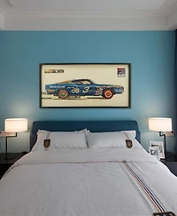 Empire Art Direct "Muscle Blue Car" Dimensional Collage Framed Graphic Art Under Glass Wall Art - 25'' x 48''