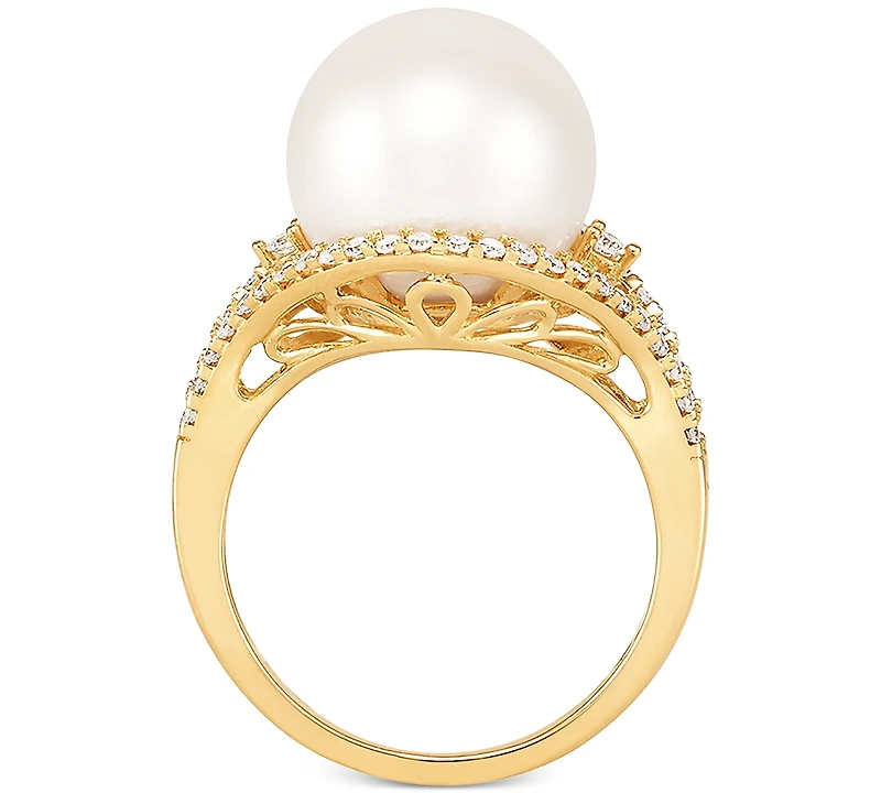 Honora Cultured White Ming Pearl (11-13mm) & Diamond (1/3 ct. t.w.) Ring 14k Gold