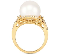 Honora Cultured White Ming Pearl (11-13mm) & Diamond (1/3 ct. t.w.) Ring 14k Gold