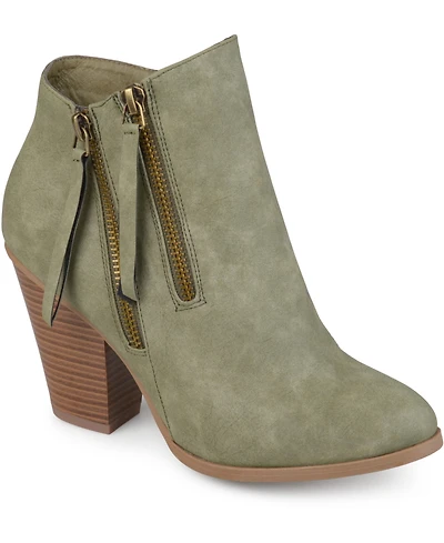Journee Collection Women's Vally Double Zipper Stacked Heel Ankle Booties