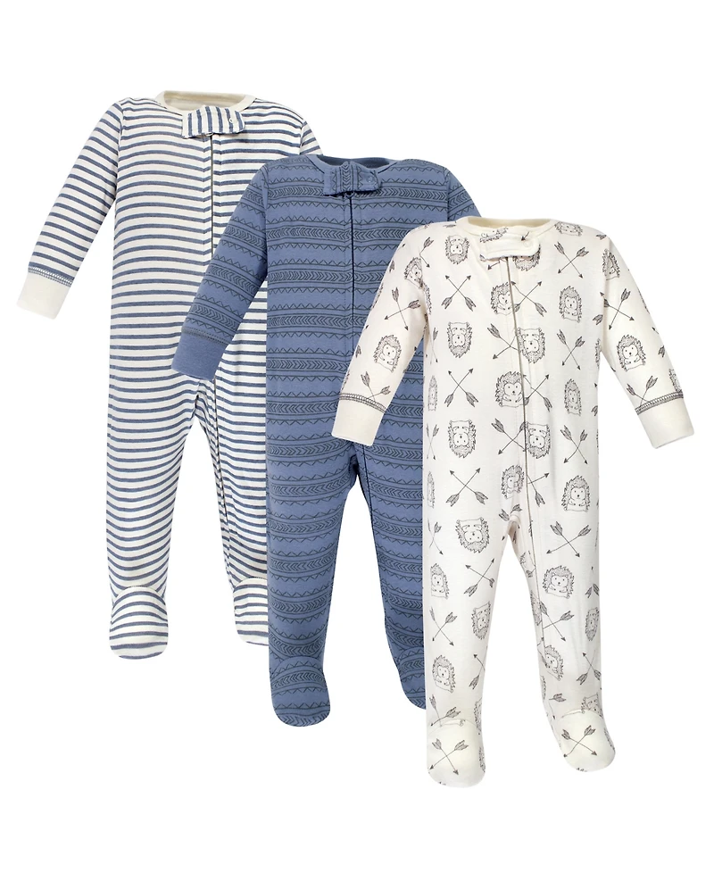 Yoga Sprout Baby Boys Cottton Zipper Sleep and Play 3pk, Hedgehog, 6-9 Months