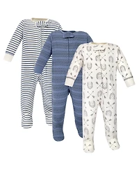 Yoga Sprout Baby Boys Cottton Zipper Sleep and Play 3pk, Hedgehog, 6-9 Months