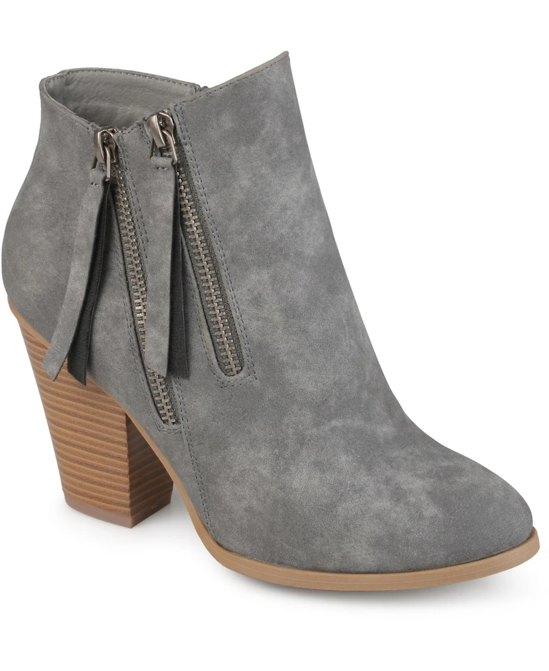 Journee Collection Women's Vally Double Zipper Stacked Heel Ankle Booties