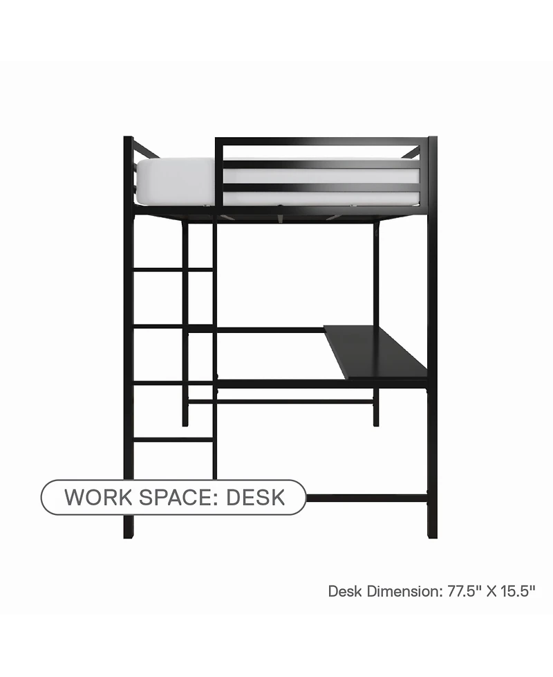 EveryRoom Mason Metal Full Loft Bed with Desk