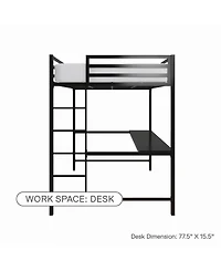 EveryRoom Mason Metal Full Loft Bed with Desk