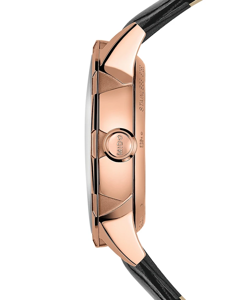 Mido Women's Swiss Automatic Rainflower Black Leather Strap Watch 34mm