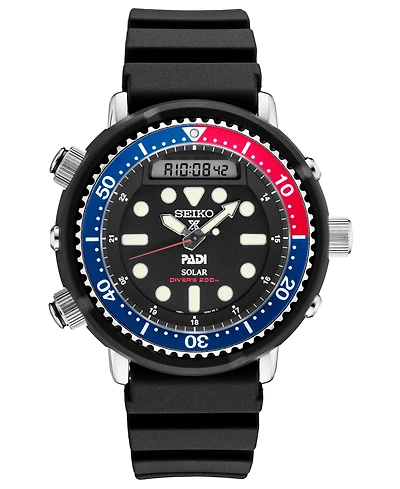 Seiko Men's Solar Analog-Digital Prospex Divers Black Silicone Strap Watch 47.8mm