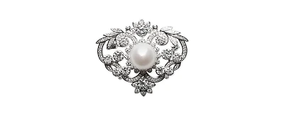 Cultured Freshwater Pearl (12mm) & Cubic Zirconia Pin in Sterling Silver