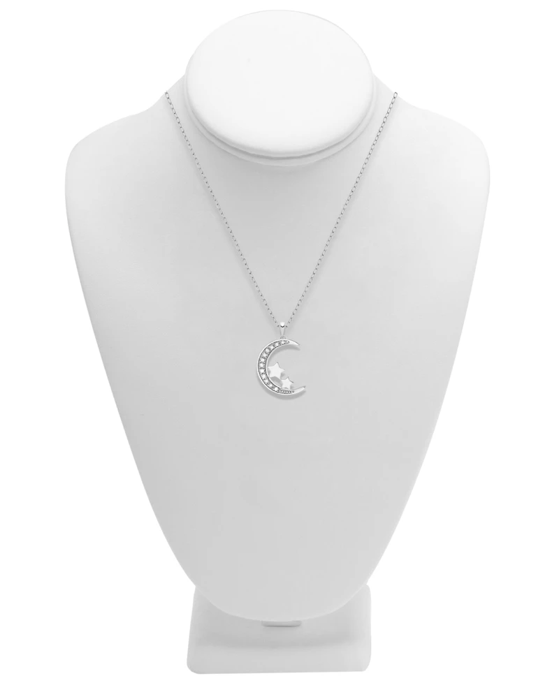 Diamond (1/10 ct. t.w.) Moon & Stars 18" Pendant Necklace in Sterling Silver