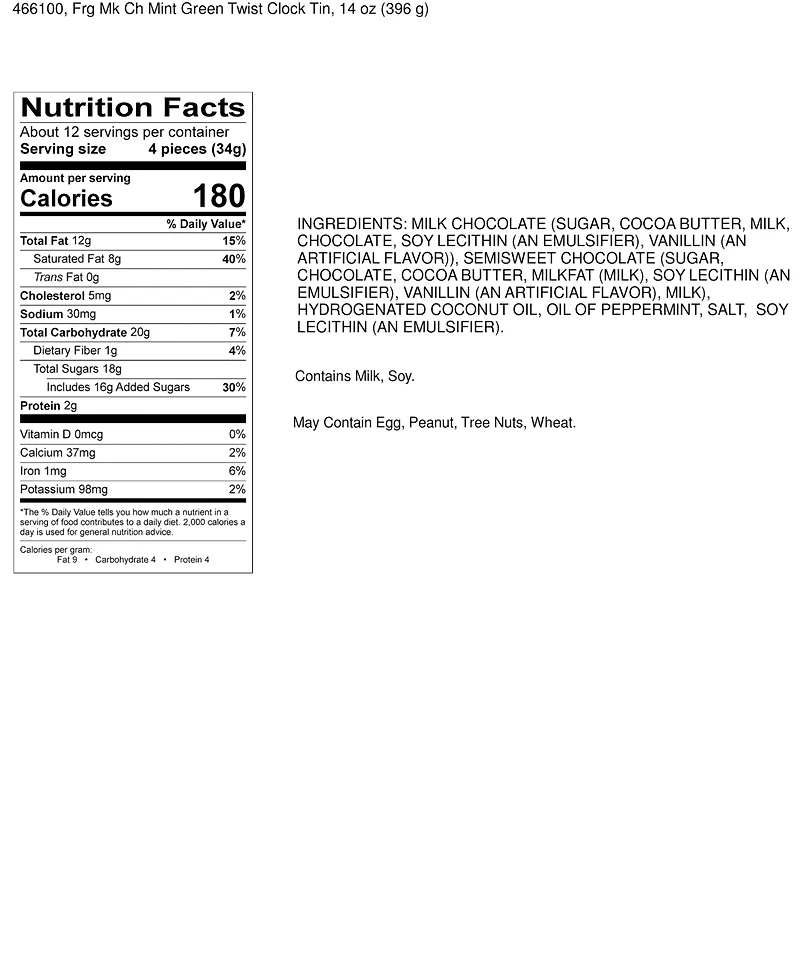 Frango Chocolates Marshall Field's Milk Mint Chocolate Tin, Created for Macy's