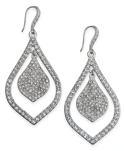 I.n.c. International Concepts Silver-Tone Crystal Pave Double Teardrop Drop Earrings, Created for Macy's
