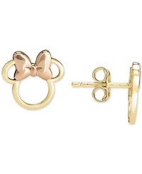Disney Children's Minnie Mouse Silhouette Stud Earrings in 14k Gold & Rose Gold
