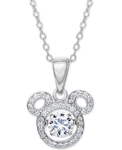 Disney Cubic Zirconia Mickey Mouse 15"+2" extender Pendant Necklace in Sterling Silver