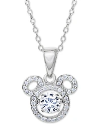 Disney Cubic Zirconia Mickey Mouse 15"+2" extender Pendant Necklace in Sterling Silver