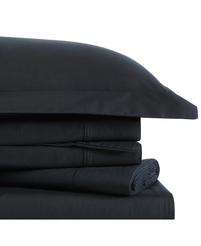 Brooklyn Loom Solid Cotton Percale 4-Pc. Sheet Set