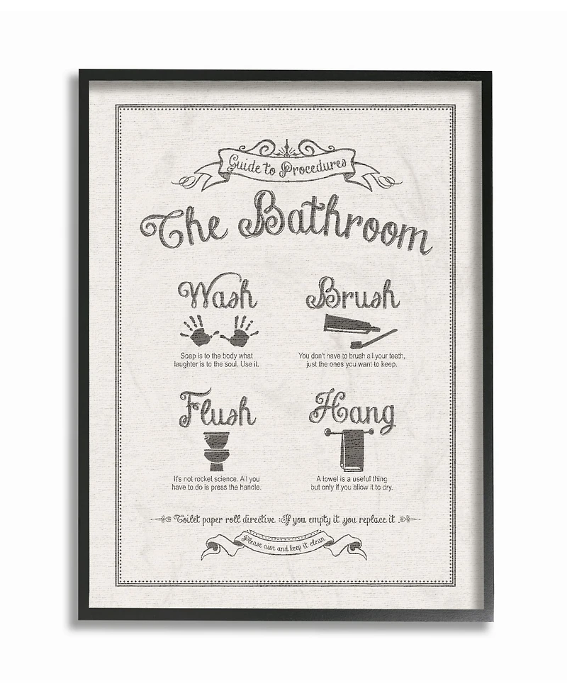 Stupell Industries Guide To Bathroom Procedures Linen Look Framed Giclee Art, 11" x 14"