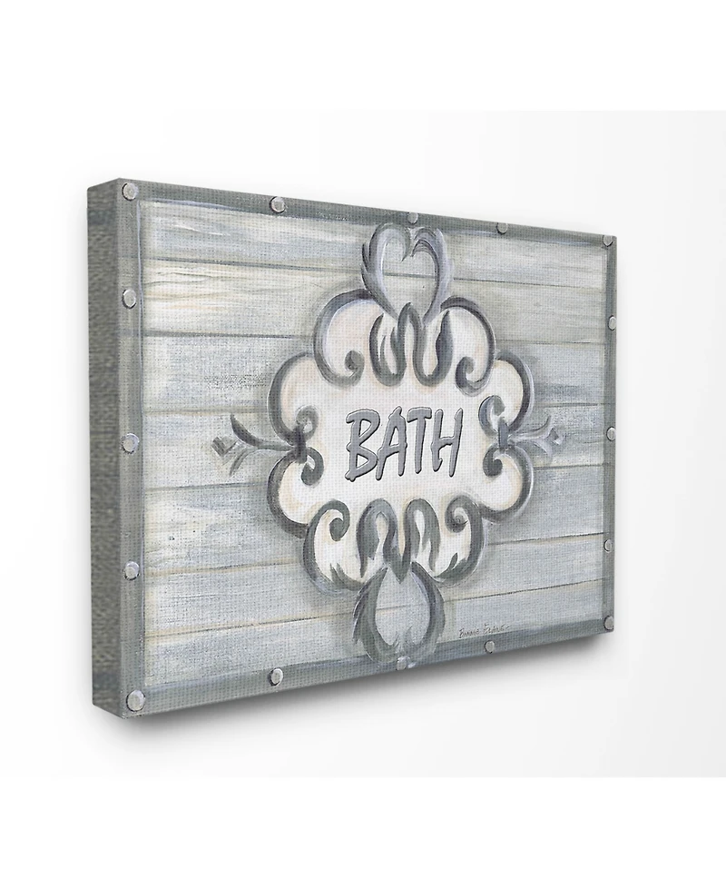 Stupell Industries Home Decor Collection Bath Gray Bead Board with Scroll Plaque Bathroom Canvas Wall Art, 16" x 20"