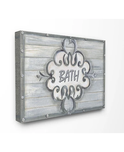 Stupell Industries Home Decor Collection Bath Gray Bead Board with Scroll Plaque Bathroom Canvas Wall Art, 16" x 20"