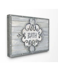 Stupell Industries Home Decor Collection Bath Gray Bead Board with Scroll Plaque Bathroom Canvas Wall Art, 16" x 20"