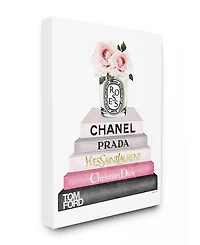 Stupell Industries Book Stack Fashion Candle Pink Rose Canvas Wall Art, 16" x 20"