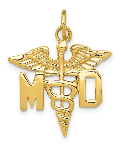 M.d. Caduceus Charm in 14k Yellow Gold