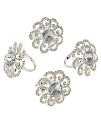 Saro Lifestyle Jeweled Floral Napkin Ring Set of 4, 1.5" x 1.5"