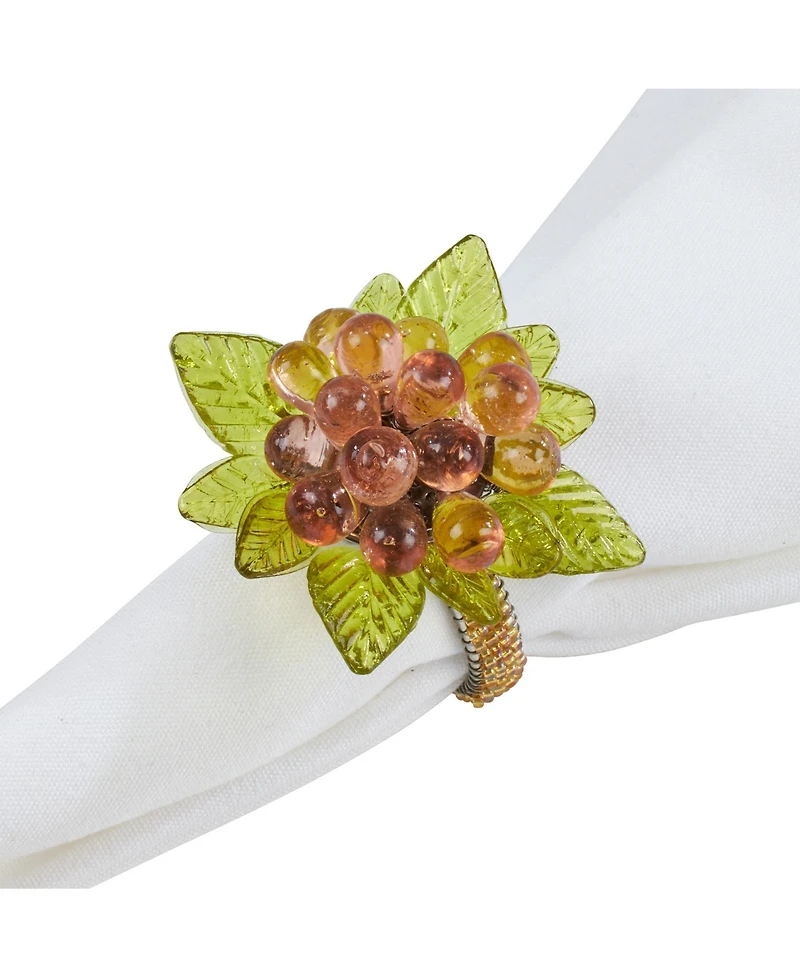 Saro Lifestyle Flower and Leaves Design Beaded Napkin Ring, Set of 4