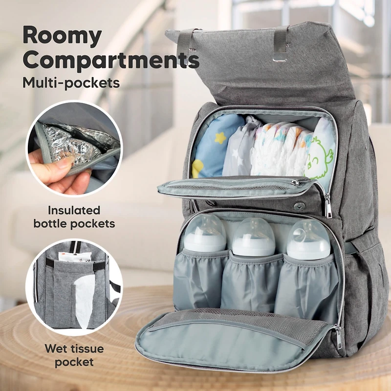 KeaBabies Baby Explorer Diaper Backpack Bag, Large, Waterproof Bags, Multi Functional Backpacks