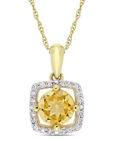 Citrine (3/4 ct. t.w.) and Diamond (1/10 ct. t.w.) Square Halo 17" Necklace in 10k Yellow Gold