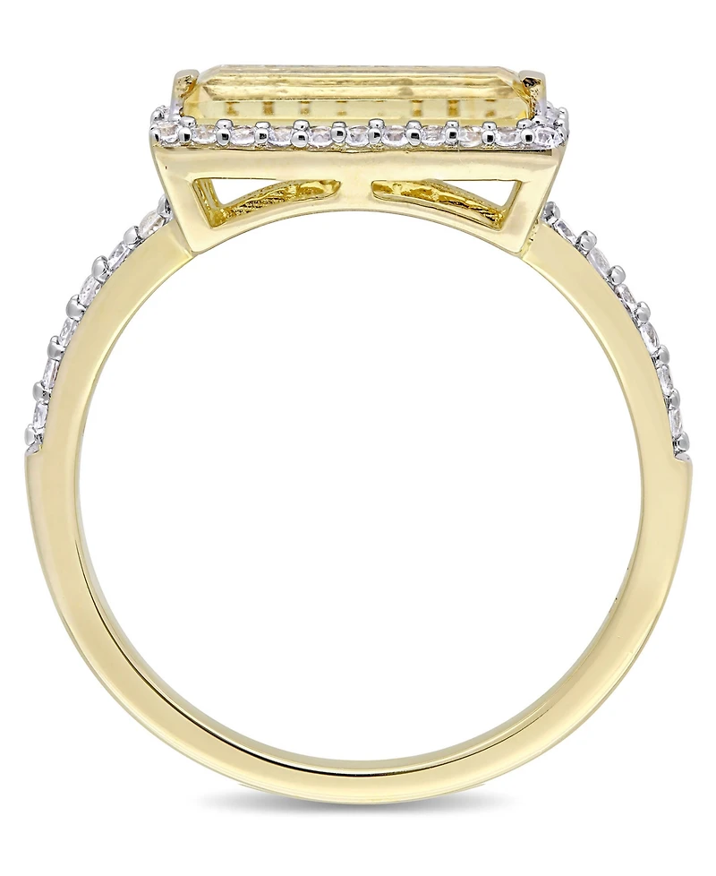 Baguette Cut Citrine (1-1/5 ct. t.w) and White Sapphire (1/3 ct. t.w.) Halo Ring in 18k Yellow Gold Over Sterling Silver