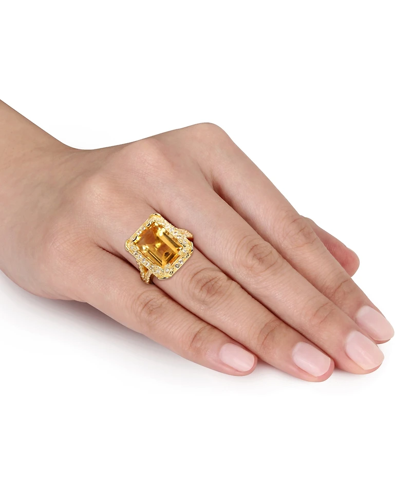 Citrine (6-1/4 ct. t.w), White Topaz (1-1/3 t.w.) and Diamond Accent Halo Leaf Ring 18k Yellow Gold Over Sterling Silver