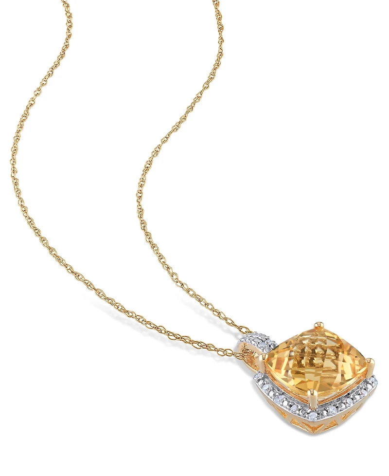 Cushion Cut Citrine (4 ct. t.w.) and Diamond (1/10 ct. t.w.) Halo 17" Necklace in 10k Yellow Gold