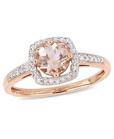 Morganite (4/5 ct. t.w.) and Diamond (1/7 Square Halo Ring 10k Rose Gold
