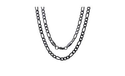 Steeltime Men's black Ip Plated Stainless Steel Figaro Chain Link Necklaces