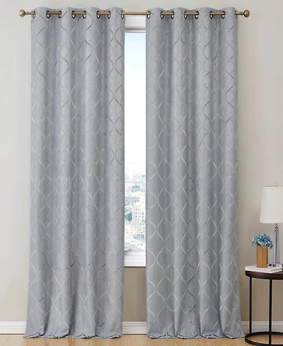 Hlc.me Versailles Lattice Flocked 100% Complete Blackout Thermal Insulated Window Curtain Grommet Panels, Energy Savings & Soundproof