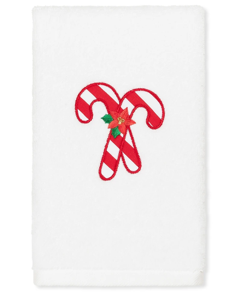 Linum Home Christmas Candy Canes Embroidered 100% Turkish Cotton Hand Towel