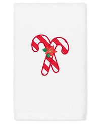 Linum Home Christmas Candy Canes Embroidered 100% Turkish Cotton Hand Towel